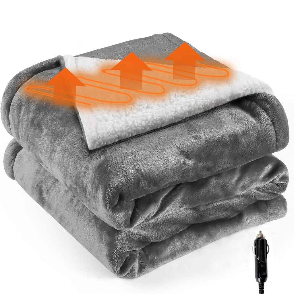 Heated Car Blanket - Instant 12-Volt Warmth for Travel -Luxurious Flannel & Sherpa, Portable & Universally Fit for Cars, Trucks.