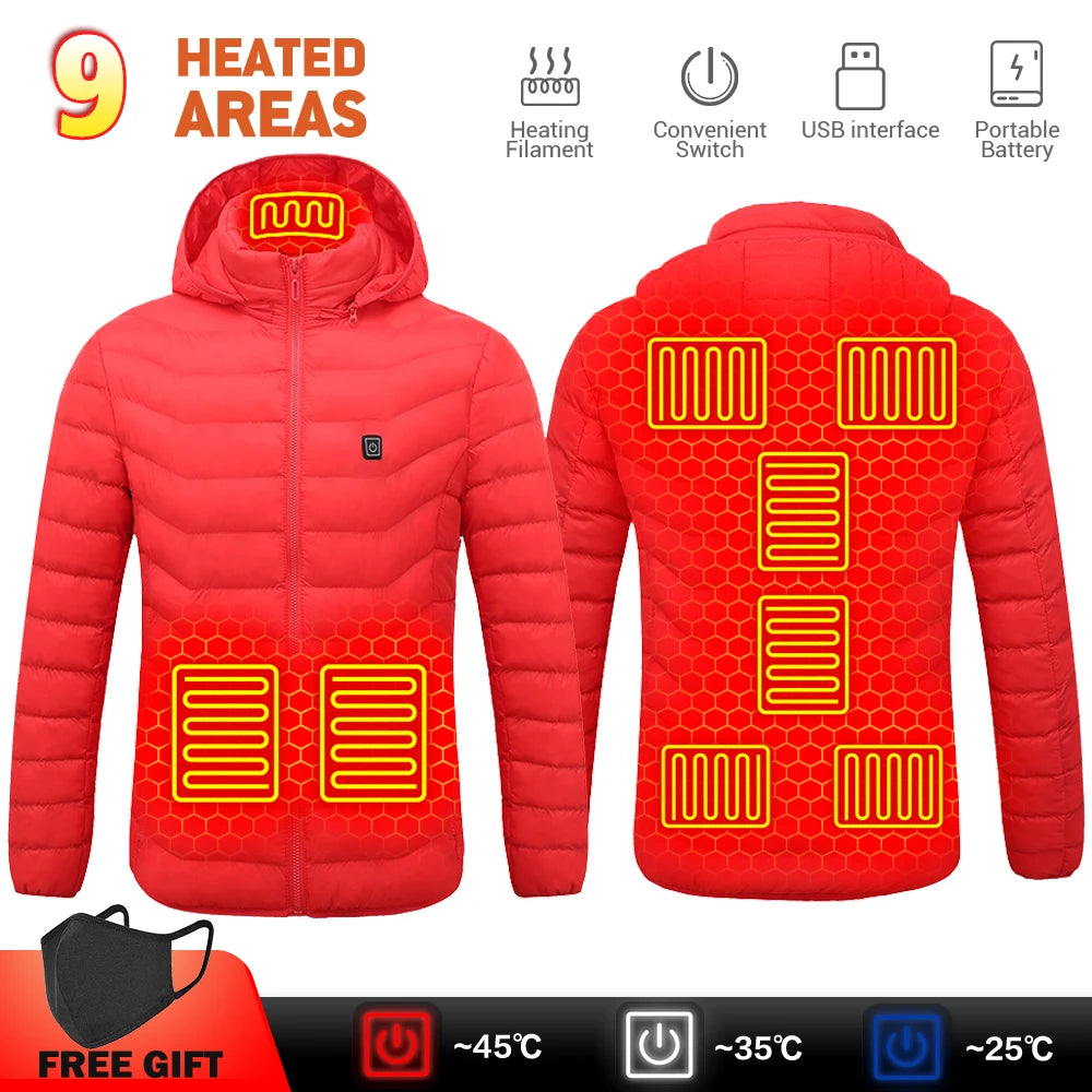 Heated Jacket Vest for Men and Women 9 Areas Heated Coat Cotton Warm Clothing USB Heating Hunting Hiking Camping Autumn Winter