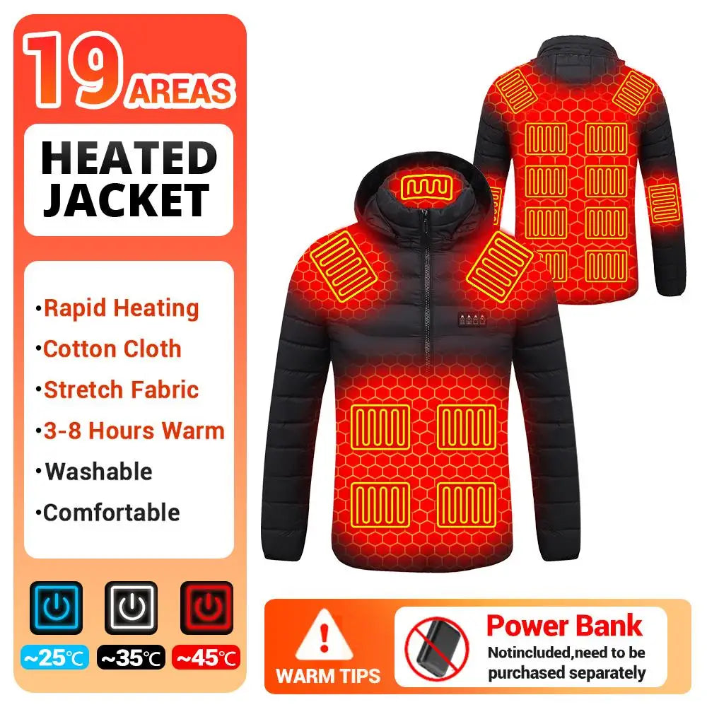 Heated Jacket Vest for Men and Women 9 Areas Heated Coat Cotton Warm Clothing USB Heating Hunting Hiking Camping Autumn Winter