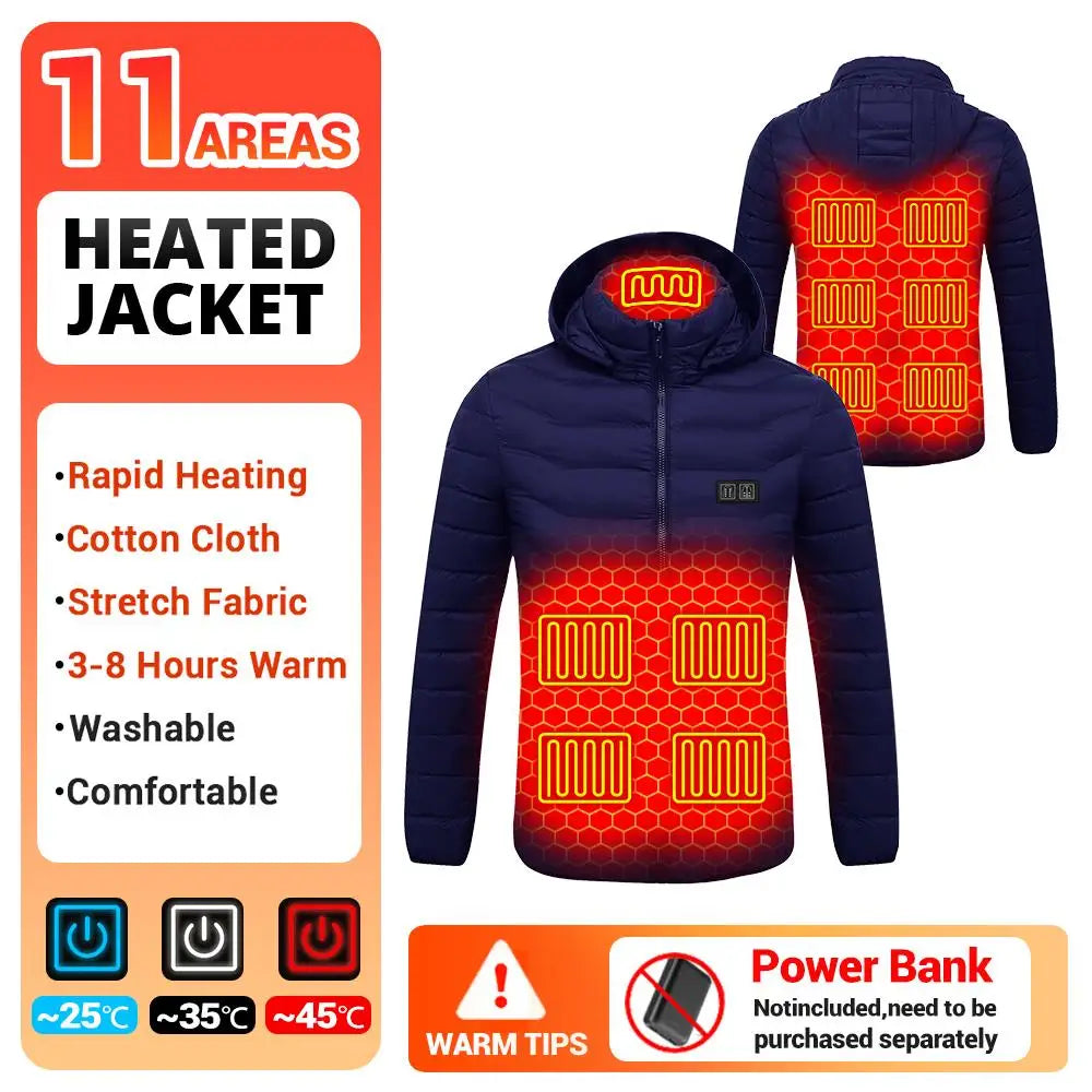 Heated Jacket Vest for Men and Women 9 Areas Heated Coat Cotton Warm Clothing USB Heating Hunting Hiking Camping Autumn Winter