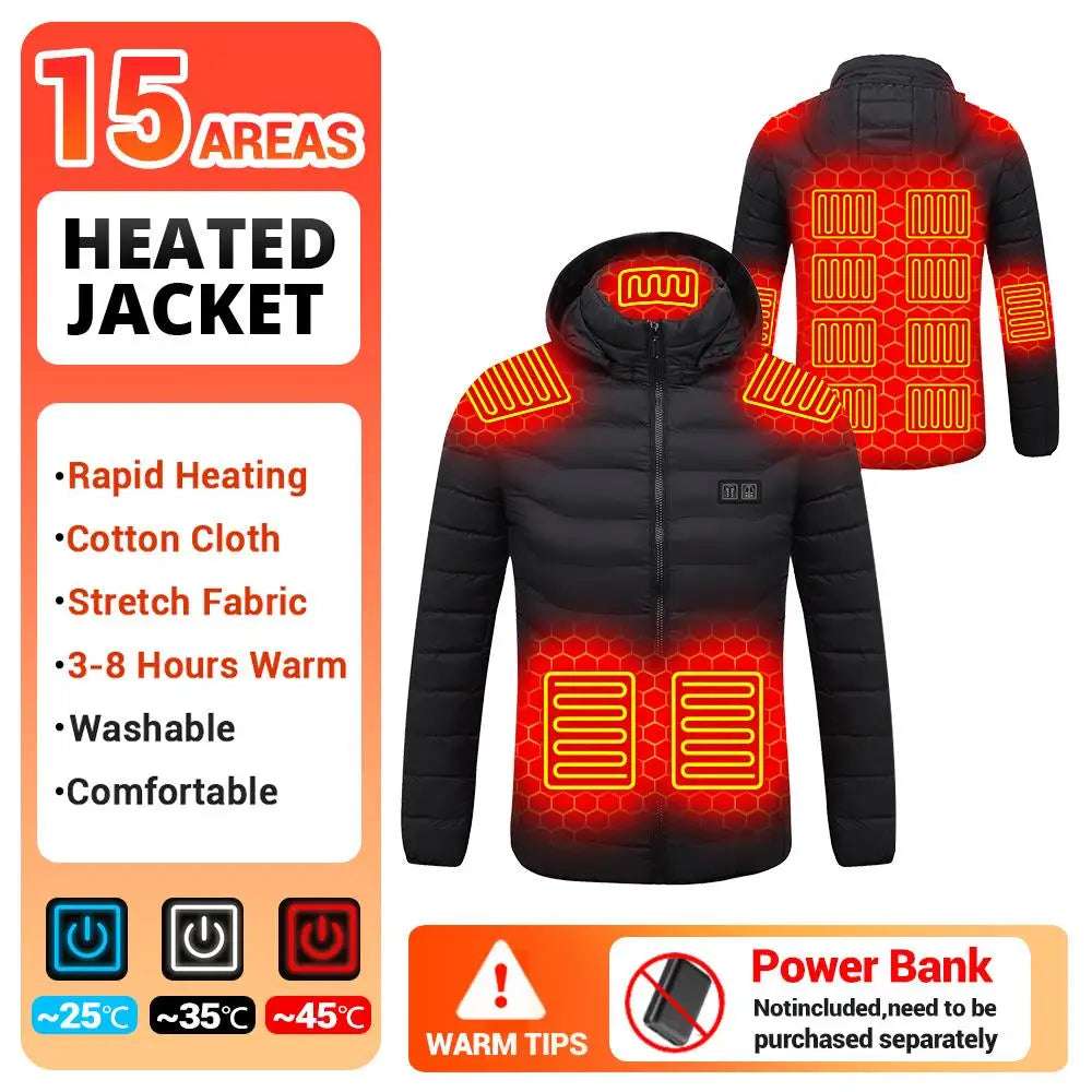Heated Jacket Vest for Men and Women 9 Areas Heated Coat Cotton Warm Clothing USB Heating Hunting Hiking Camping Autumn Winter