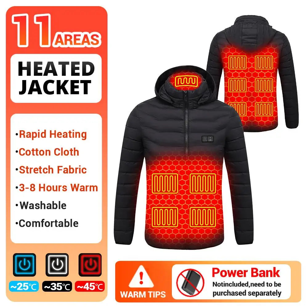 Heated Jacket Vest for Men and Women 9 Areas Heated Coat Cotton Warm Clothing USB Heating Hunting Hiking Camping Autumn Winter